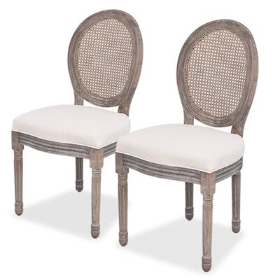 vidaXL Dining Chairs 2 pcs Linen and Rattan
