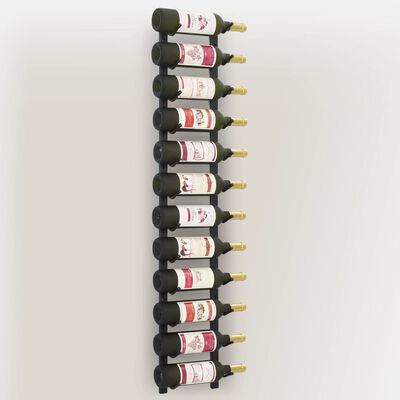 vidaXL حامل نبيذ مثبت على الحائط متسع لـ 12 قارورة حديد أسود