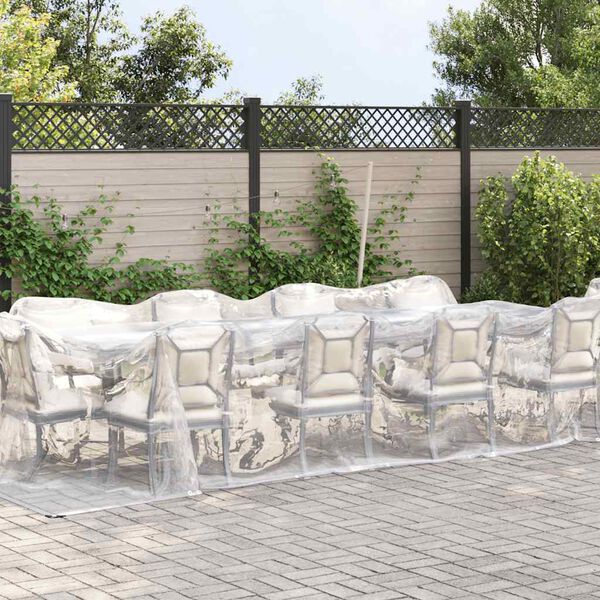 vidaXL قماش مشمع شفاف مزود بفتحات تثبيت، 3 &times; 8 متر، مصنوع من البولي إيثيلين