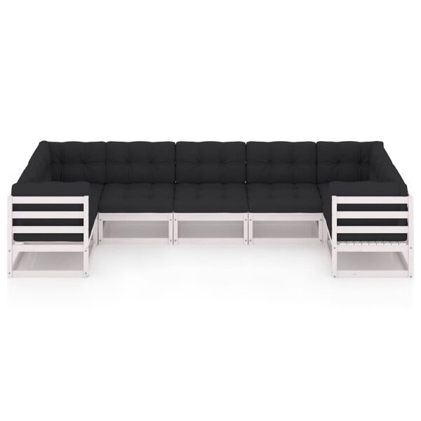 vidaXL عدد 7 قطع طقم جلسة حديقة مع وسائد خشب صنوبر صلب أبيض