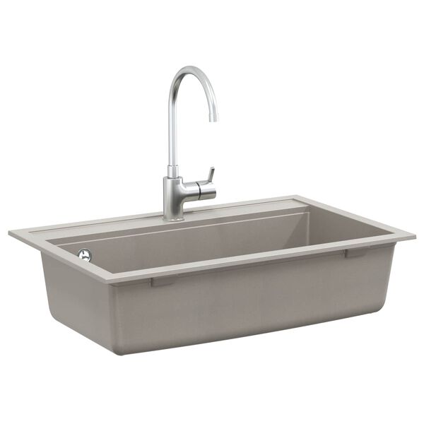 vidaXL حوض مطبخ جرانيت حوض فردي رمادي