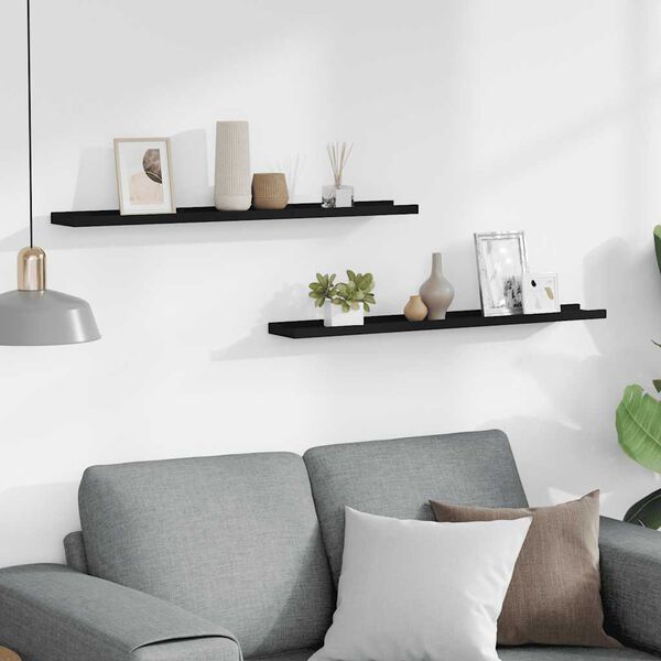 vidaXL رفوف إطار الصور، قطعتان، أسود، 80&times;9&times;3 سم، خشب ليفي متوسط الكثافة (MDF)