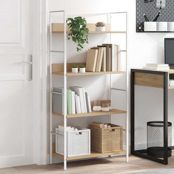 vidaXL رف كتب vidaXL 4 طبقات لون بلوطي 60&times;27.6&times;124.5 سم خشب صناعي