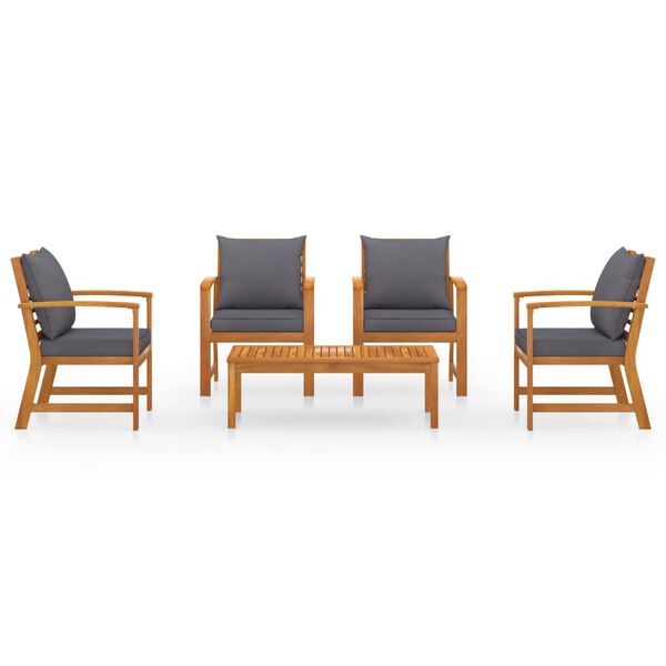 vidaXL طقم جلسة حديقة 5 قطع مع وسائد خشب أكاسيا صلب