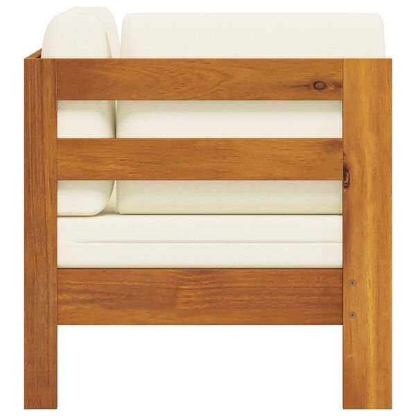 vidaXL أريكة ركنية مع وسائد أبيض كريمي خشب أكاسيا صلب