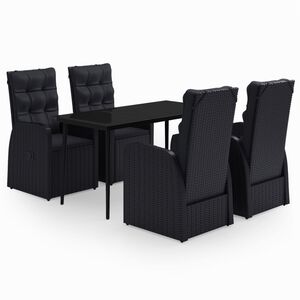 vidaXL طقم سفرة حديقة 5 قطع مع وسائد أسود