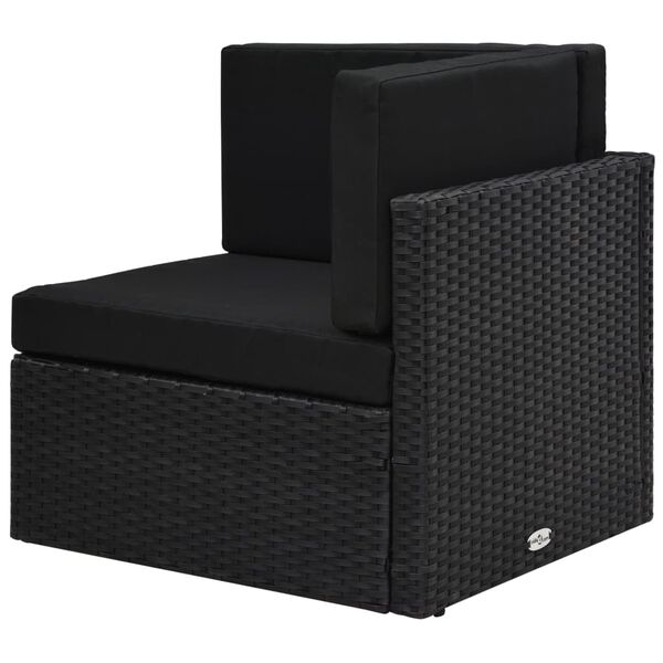 vidaXL أريكة مقطعية ركنية بولي روطان أسود