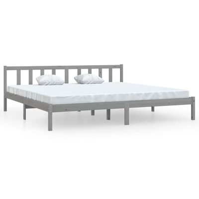 vidaXL إطار سرير خشب صنوبر صلب رمادي 200×200 سم
