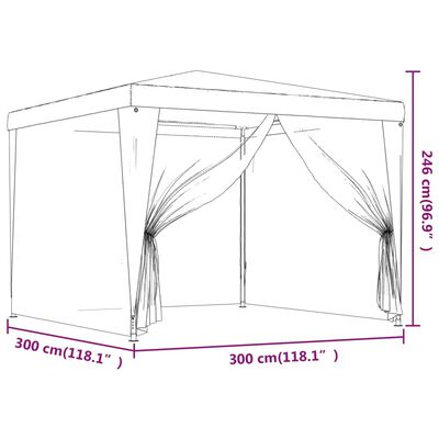 vidaXL خيمة حفلات مع 4 جدران جانبية شبكية أزرق 3×3 م HDPE
