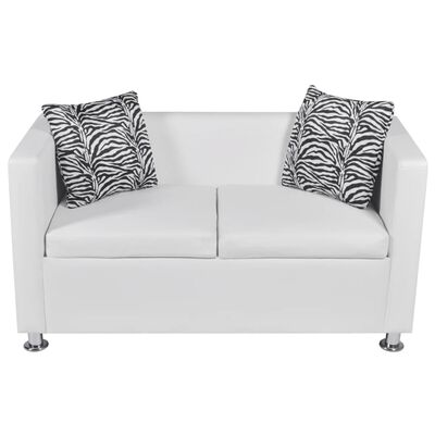 vidaXL أريكة ذات مقعدين جلد صناعي أبيض