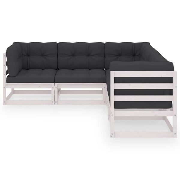 vidaXL عدد 5 قطع طقم جلسة حديقة مع وسائد خشب صنوبر صلب