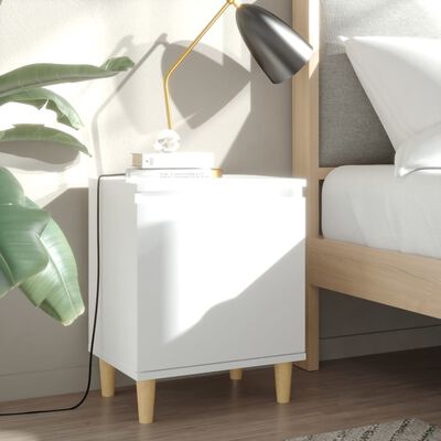 vidaXL خزانة سرير بأرجل خشبية صلبة أبيض 40×30×50 سم