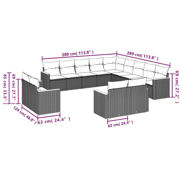 vidaXL طقم أريكة حديقة 13 قطعة مع وسائد بولي روطان لون أسود
