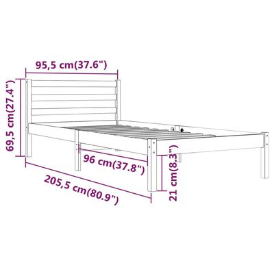 vidaXL إطار سرير خشب صنوبر صلب 90×200 سم أبيض