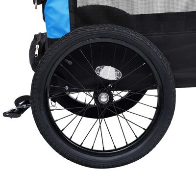 vidaXL عربة دراجة 2 في 1 للحيوانات الأليفة وعربة ركض لون أزرق وأسود