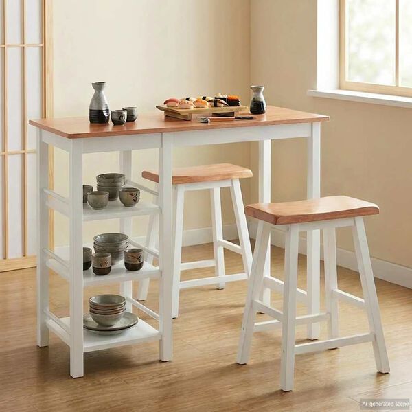 vidaXL طقم بار 3 ق MDF أبيض