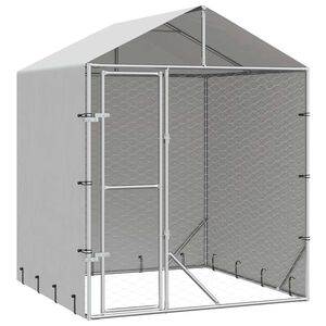 vidaXL بيت كلاب خارجي بسقف، فضي اللون، 2&times;2&times;2.5 متر، مصنوع من الفولاذ المجلفن