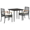 vidaXL 3 Piece Garden Dining Set with Cushions Black Poly Rattan - Untranslated