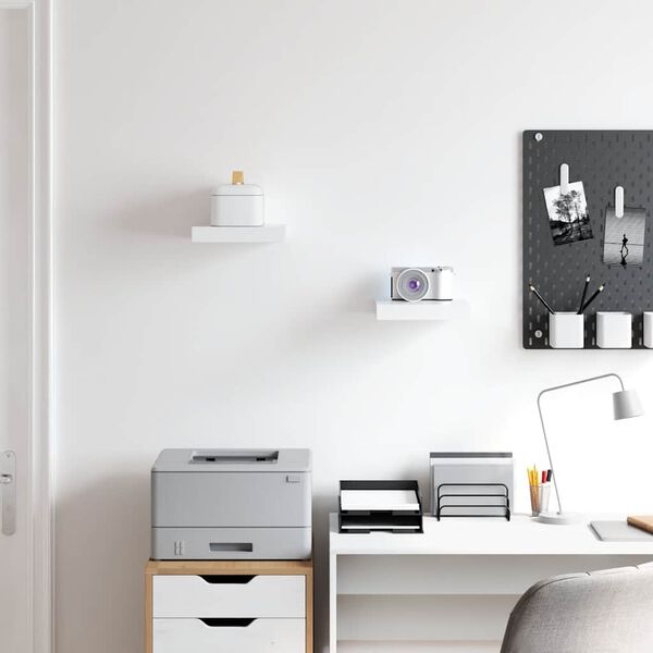 vidaXL رفوف جدارية عائمة، قطعتان، لون أبيض، 23&times;23.5&times;3.8 سم، مصنوعة من خشب MDF