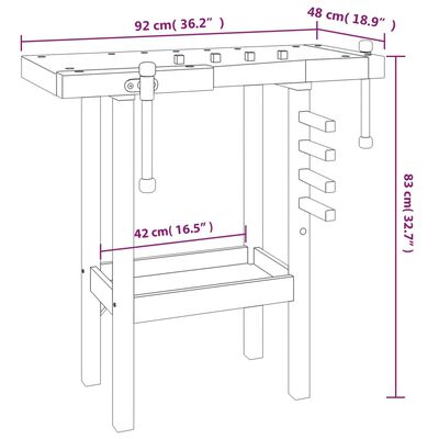 vidaXL طاولة عمل مع ملازم 83x48x92 سم خشب أكاسيا صلب