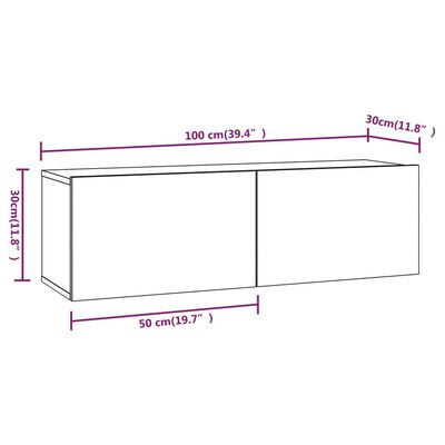 vidaXL خزانات حائط للتلفزيون 4 قطع لون أبيض شديد اللمعان 30x30x100 سم