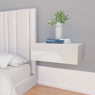 vidaXL منضدة سرير عائمة 2 ق أبيض لامع 40×30×15 سم خشب مضغوط