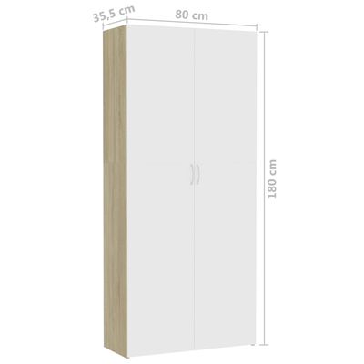 vidaXL خزانة تخزين أبيض وسونوما أوك 80×35.5×180 سم خشب حبيبي