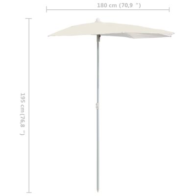 vidaXL مظلة حديقة نصفية مع عمود 180×90 سم رملي