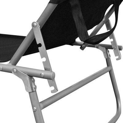 vidaXL كرسي شمس قابل للطي مع مظلة فولاذ وقماش أسود