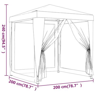 vidaXL خيمة حفلات مع 4 جدران جانبية شبكية أنثراسيت 2×2 م HDPE