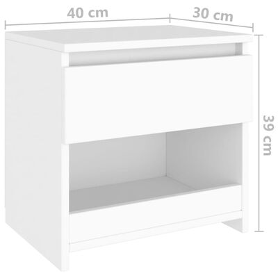 vidaXL خزانات جانب السرير 2 ق أبيض 40×30×39 سم خشب حبيبي