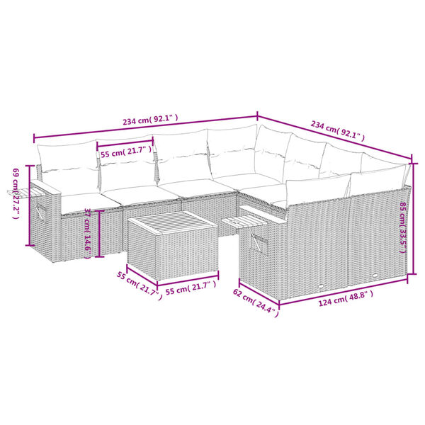 vidaXL طقم أريكة حديقة 9 قطع مع وسائد بولي روطان لون أسود