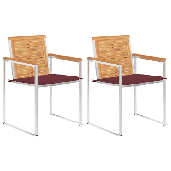 vidaXL كراسي حديقة مع وسائد 2 ق خشب ساج صلب وفولاذ