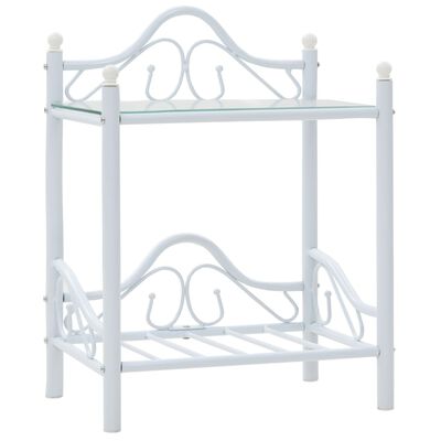 vidaXL طاولات سرير جانبية 2 ق فولاذ وزجاج مقسّى 45×30.5×60 سم أبيض
