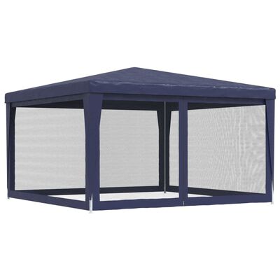vidaXL خيمة حفلات مع 4 جدران جانبية شبكية أزرق 4×4 م HDPE