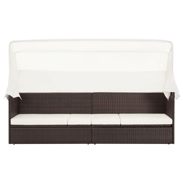 vidXL كنبة حديقة مع ظلة بولي روطان بني