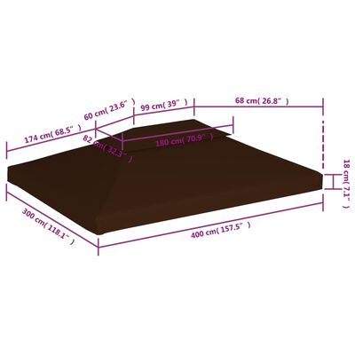 vidaXL سقف مظلة علوي ذو طبقتين 310 جرام/ م² 4×3 م بني