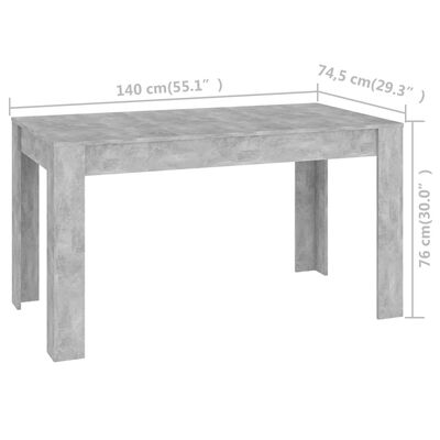 vidaXL طاولة سفرة رمادي أسمنتي 140×74.5×76 سم خشب حبيبي