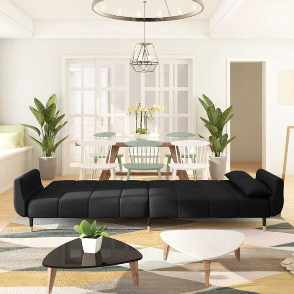 vidaXL أريكة سرير بمقعدين ومخدتين لون أسود مخمل