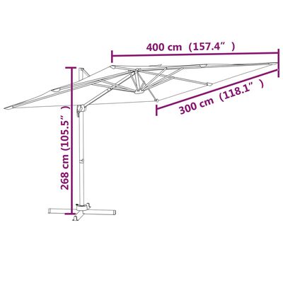 vidaXL مظلة كابولي مع عمود ألومنيوم قرميدي 400×300 سم