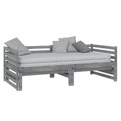 vidaXL سرير نهاري قابل للسحب خشب صنوبر صلب رمادي 2×(90×200) سم