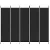 vidaXL مقسم غرفة 5-ألواح أسود 250&times;200 سم قماش