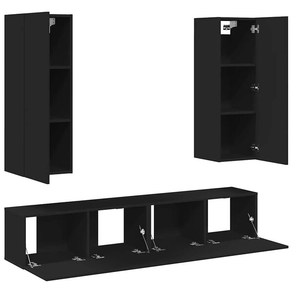 vidaXL طقم خزانة تلفزيون 4 قطع خشب صناعي أسود