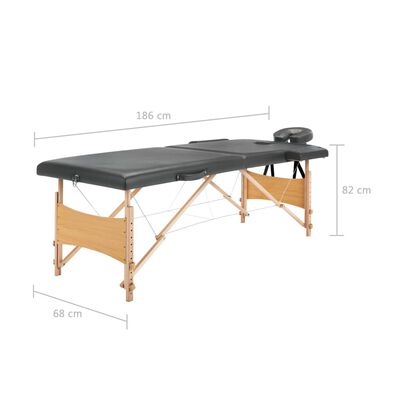 vidaXL طاولة مساج ذات 2 أقسام وإطار خشبي أنثراسيت 186×68 سم