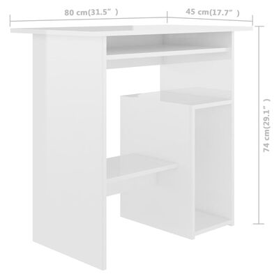 vidaXL 803251 vidaXL Desk High Gloss White 80x45x74 cm Chipboard (AU/US only)