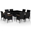 3058344 vidaXL 9 Piece Garden Dining Set Poly Rattan and Acacia Wood Black (2x310566+46189) - Untranslated