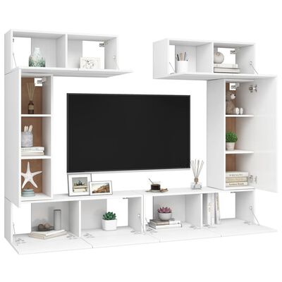 vidaXL طقم خزانة تلفاز 6 قطع خشب صناعي أبيض (801472×2+803345+801481×2)