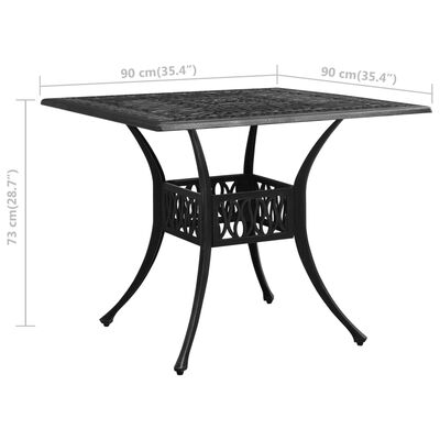 vidaXL طاولة حديقة أسود 90×90×73 سم ألومنيوم مصبوب