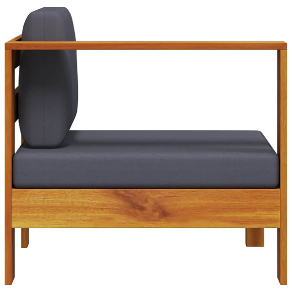 vidaXL أريكة وسطى مقطعية مع مسند ذراع رمادي داكن خشب سنط صلب