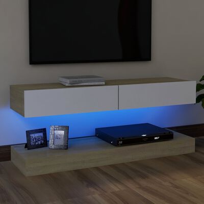 vidaXL خزانة تلفزيون مع أضواء ليد أبيض وسونوما أوك 120×35 سم